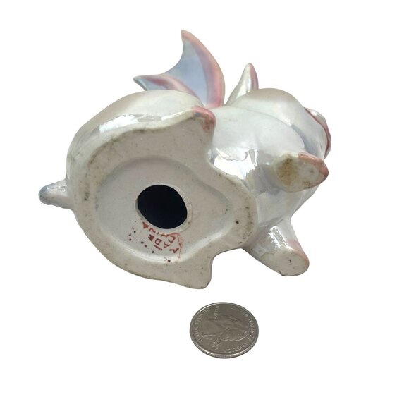 Adorable Collectible Porcelain Flying Pig Figurine With Iridescent Finish Hand-P - Picture 8 of 8
